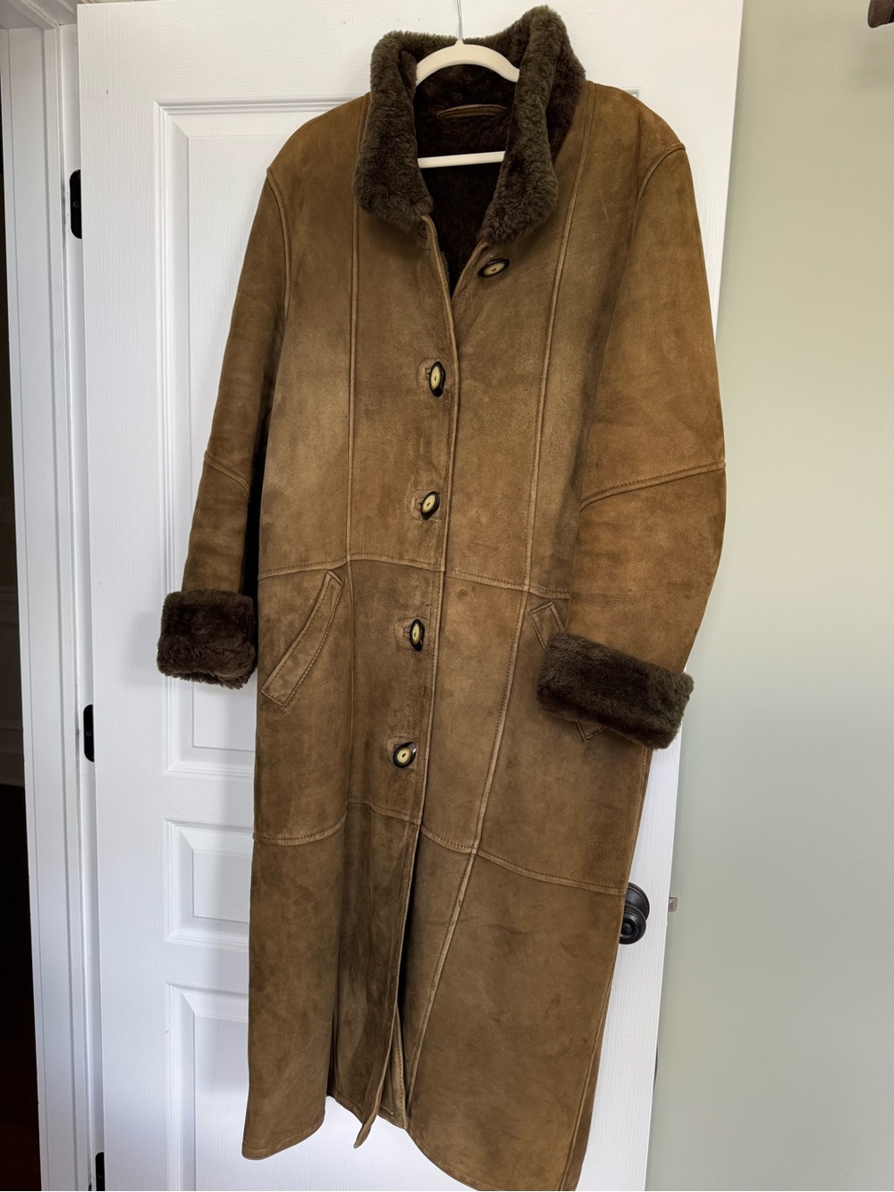 Burberry Brown Olive Shearling Long Trench Coat